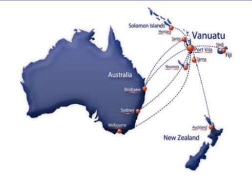 A map of australia and vanuatu showing connections