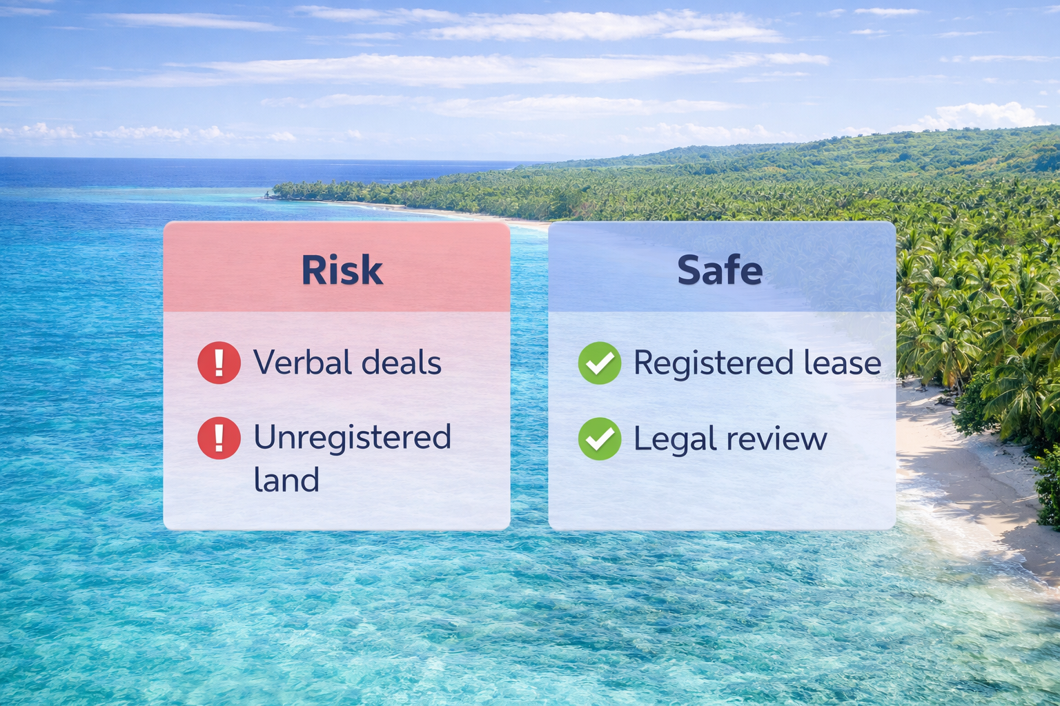 Image with ocean in back ground Risk vs Safe  tips by Aore Real Estate