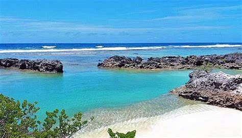 A small body of water surrounded by rocks and trees next to the ocean.