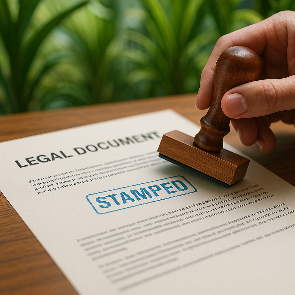 Hand stamping a document, with