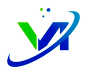 A blue and green logo with the letter v on it