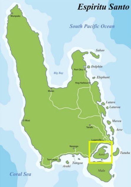 A map showing the location of espiritu santo in the south pacific ocean