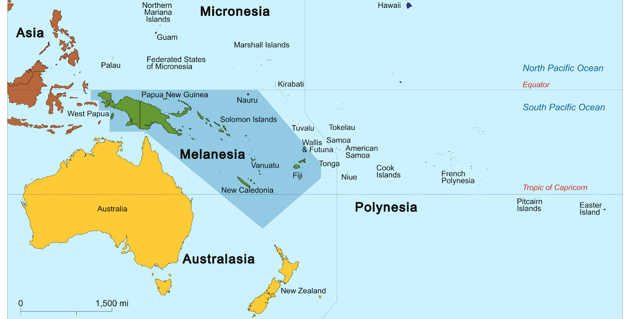 A map of the world showing australia and polynesia