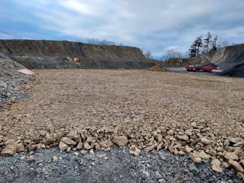 A truck offloading crusher run