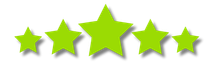 Five lime-green stars of varying sizes, arranged in a row with slight drop shadows.