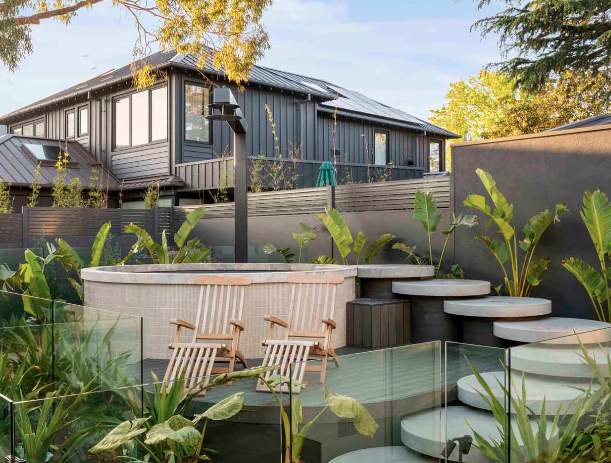 A house with a Plungie Arena and stairs leading into it.