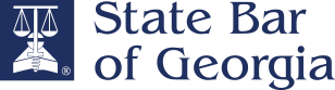 The logo for the state bar of georgia is blue and white.