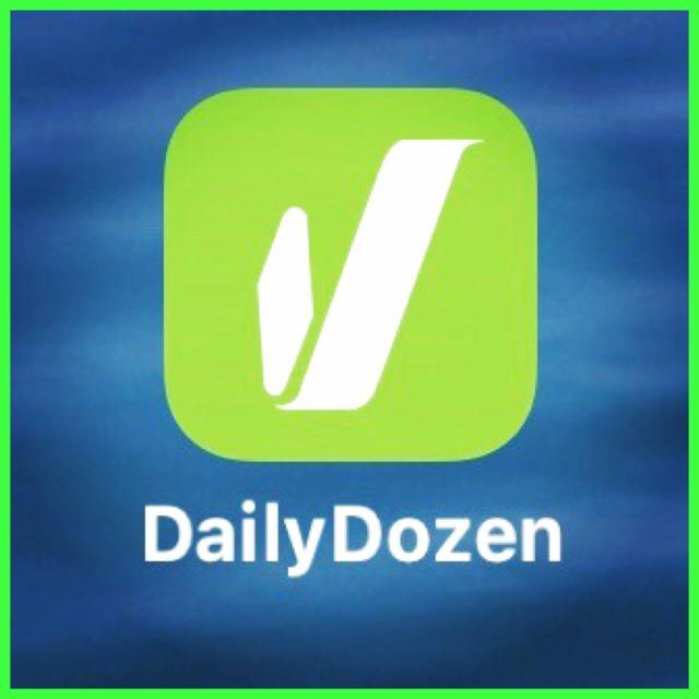 A green and white daily dozen logo on a blue background