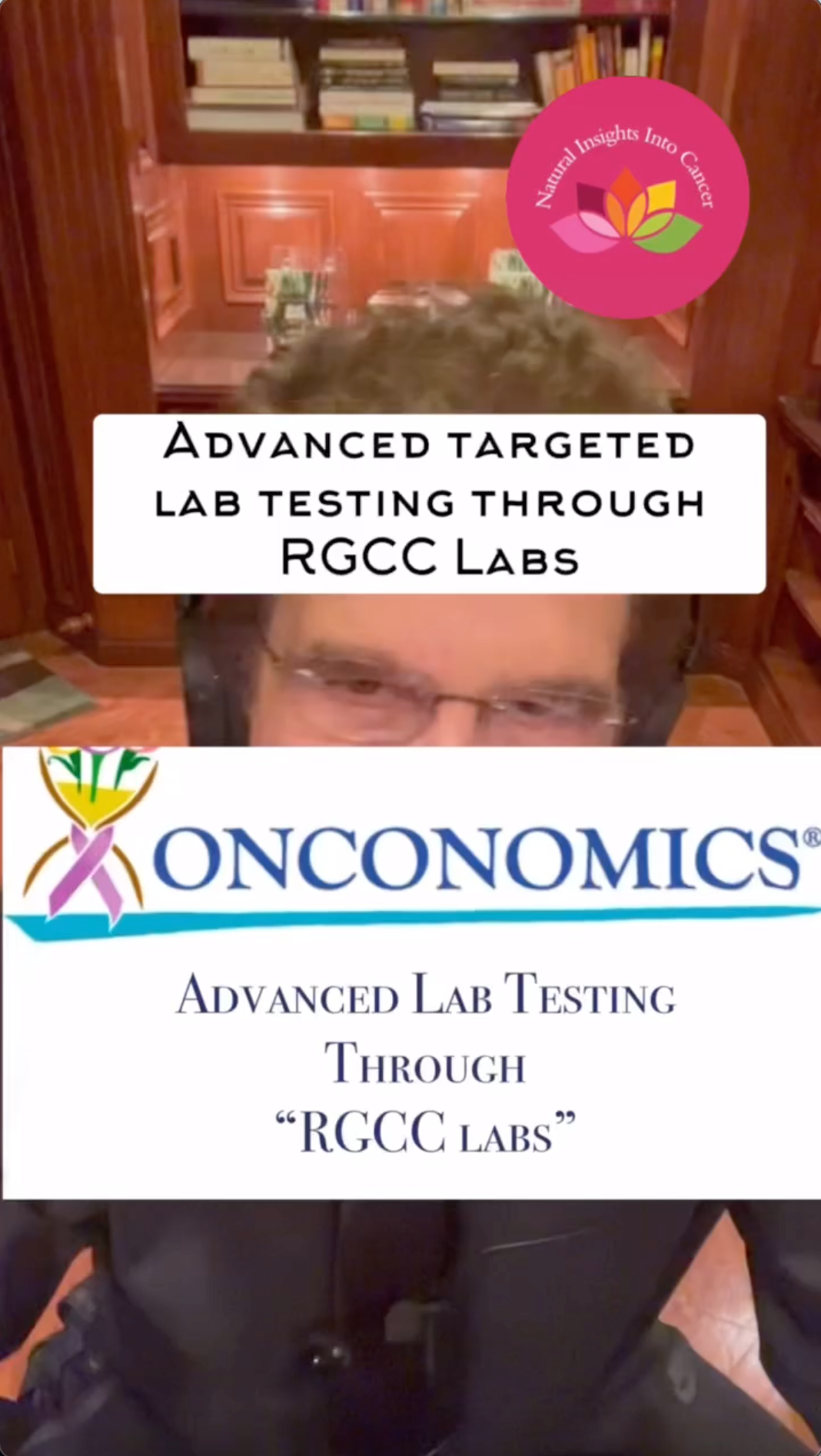 a man is sitting in front of a sign that says advanced targeted lab testing through rgcc labs