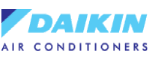 The logo for daikin air conditioners is blue and white.