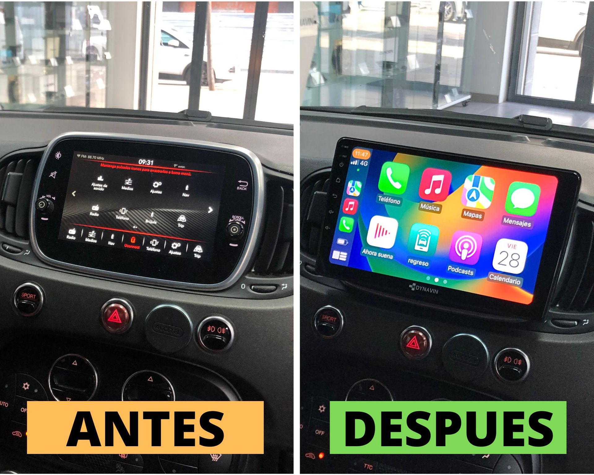 Pantalla android Dynavin Fiat 500 y Abarth 595