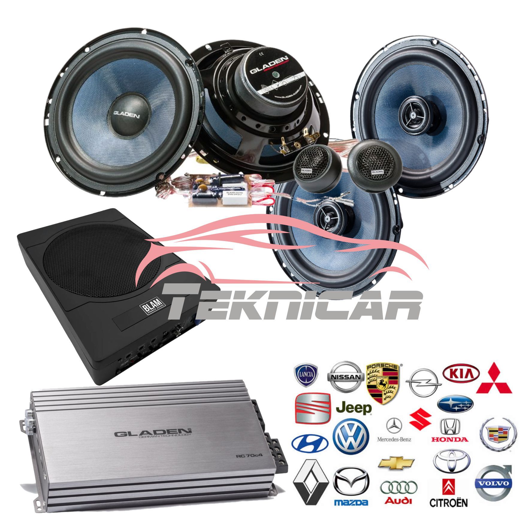 Equipo sonido Gladen con subwoofer Blam