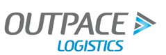 The logo for outspace logistics is gray and blue.