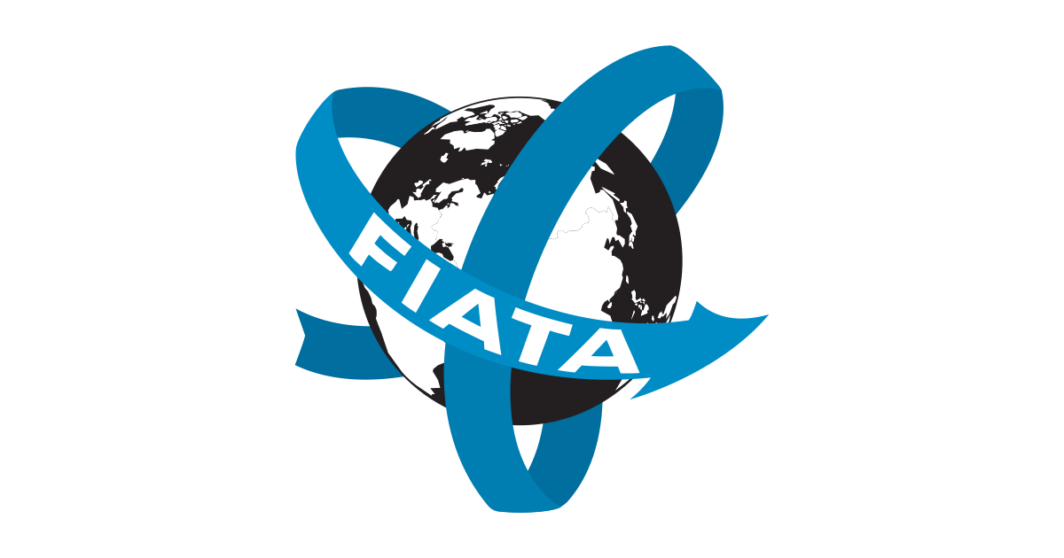 A blue ribbon around a globe with fiata written on it