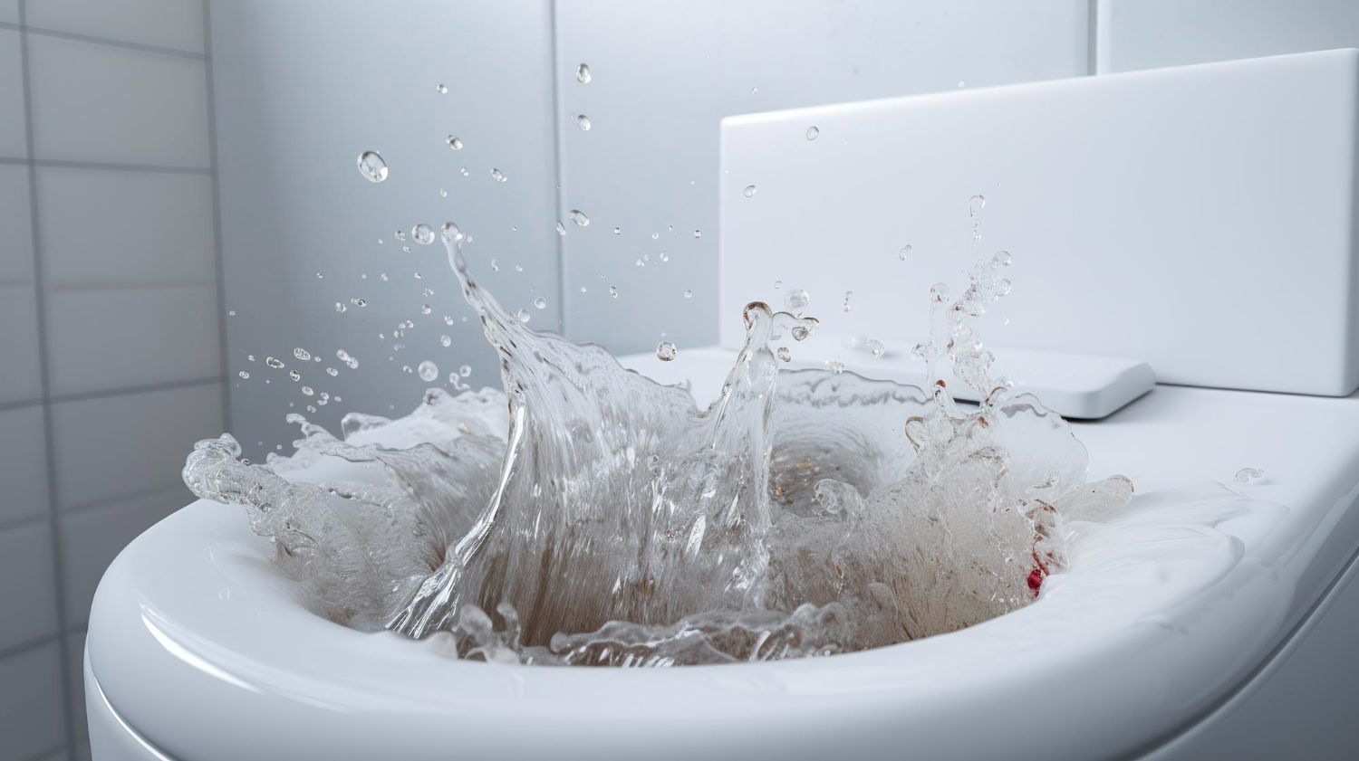 A close up of a toilet with water splashing out of it.