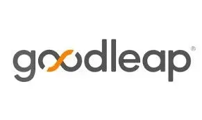 The logo for goodleap is black and orange and has a circle in the middle.