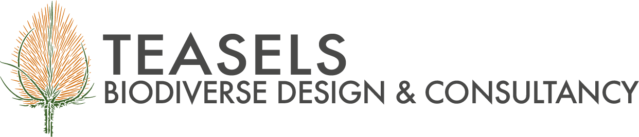 A logo for a company called teasells biodiverse design & consultancy