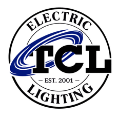 Logo for TCL Electrical Lighting, blue and white circular design.