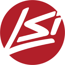 White "LSI" script logo on a red circle.
