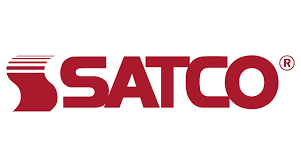 Red SATCO logo with curved lines, on white background.