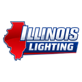 Illinois Lighting logo: White text on a red background with a blue border.