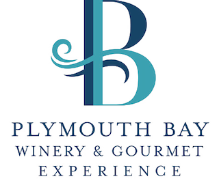 Plymouth Bay Winery logo: teal "B" with wave design, dark blue stripe, and winery text below.