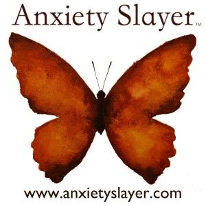 An anxiety slayer logo with a butterfly on it