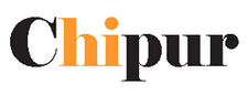 The logo for chipur is black and orange on a white background.