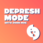 A logo for a podcast called depress mode with john moe