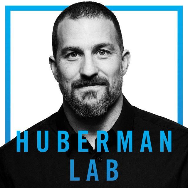 A black and white photo of a man with the words huberman lab below him