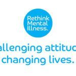 The logo for rethink mental illness is a blue circle with the words `` rethink mental illness . ''
