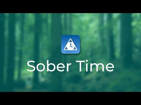 A logo for a sober time app with a picture of a forest in the background.