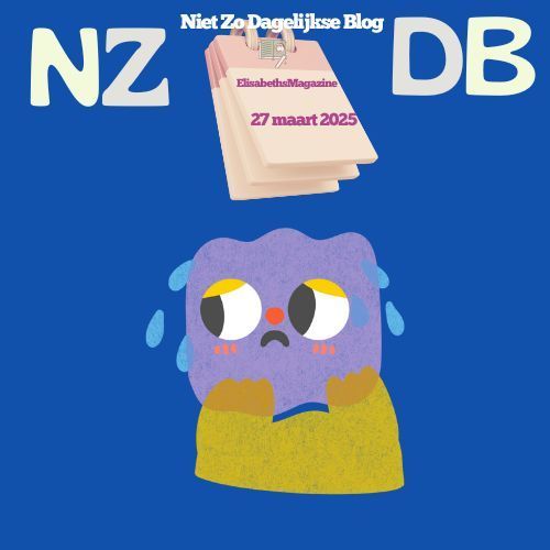 Een paars monster huilt naast een kalender waarop staat nz db