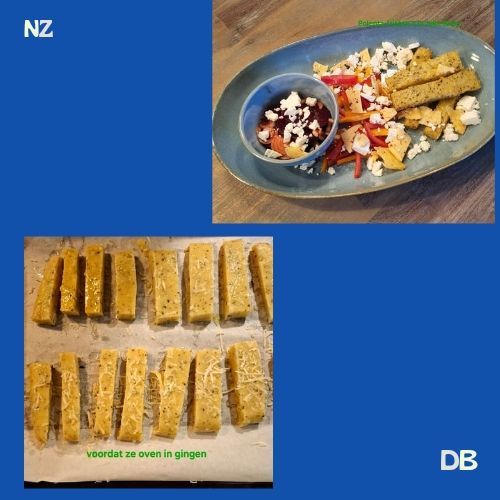 Een bord met asperges, ham, kaas en aardappelen op een houten tafel.