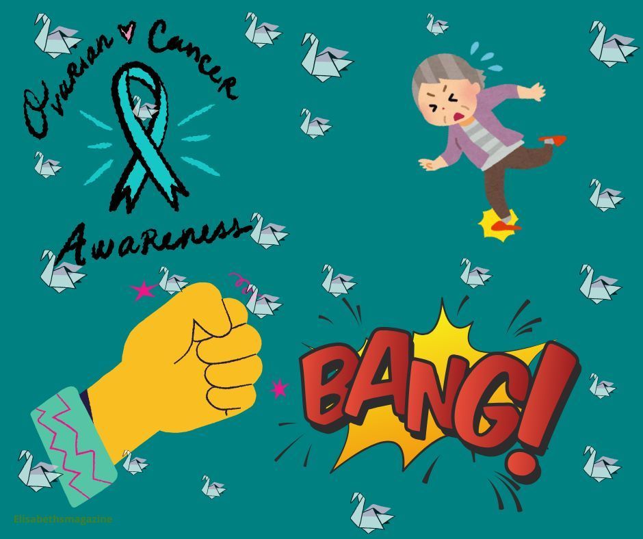 Een cartoonillustratie voor bewustwording van eierstokkanker