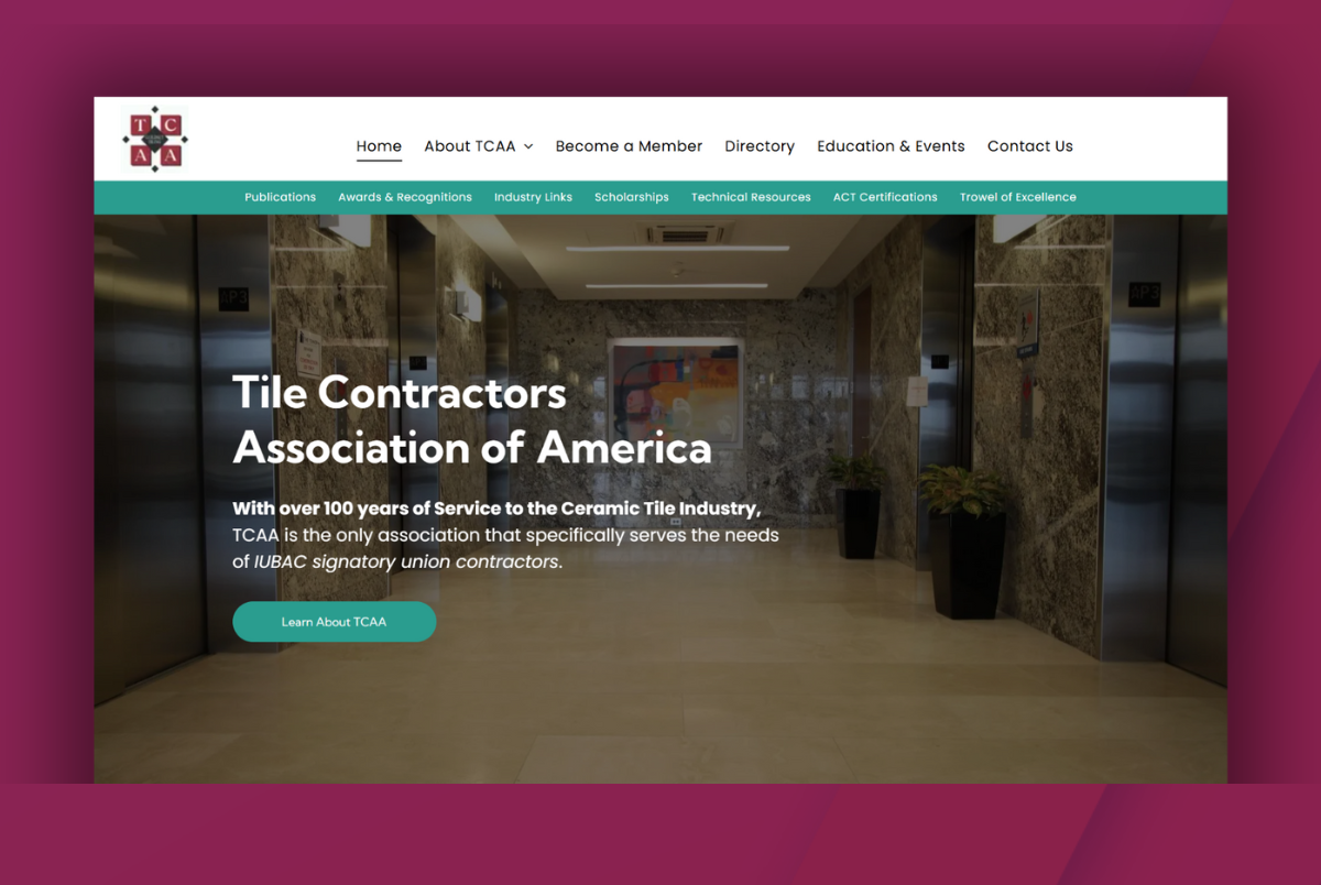 A screenshot of the tile contractors association of america website.