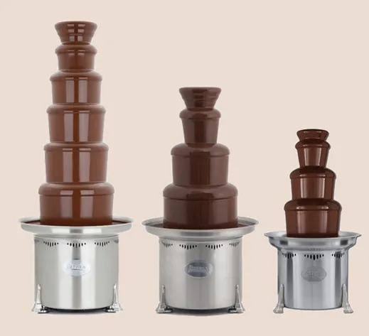 Three chocolate fountains of various sizes