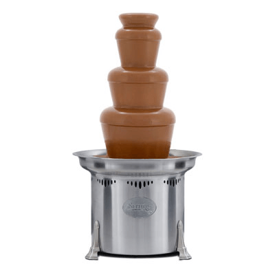 A chocolate fountain is stacked on top of each other on a white background.