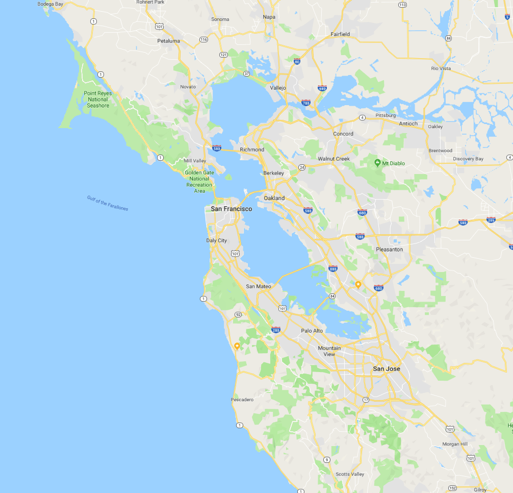A map of san francisco is shown on google maps.