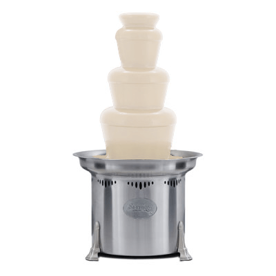 A white chocolate fountain is stacked on top of each other on a white background.