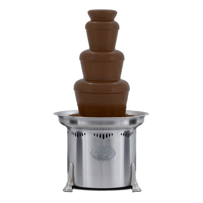 A chocolate fountain made of stainless steel is stacked on top of each other