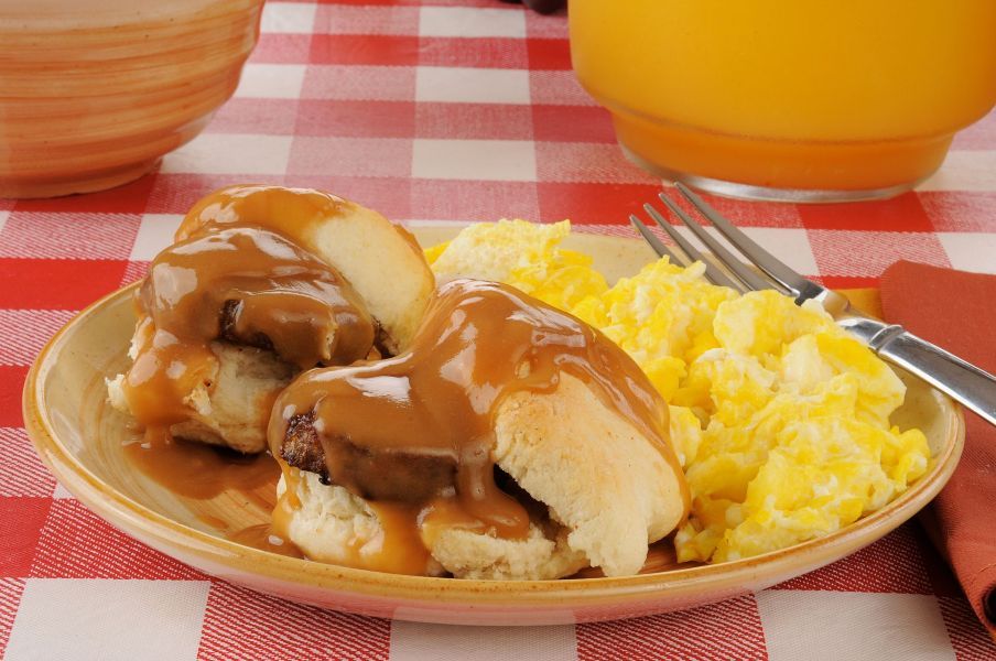 buscuits, eggs, and sausage