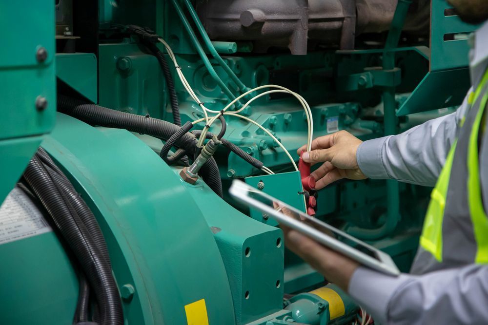 A Man is Working on a Generator While Holding a Tablet — Elite Water In Casino, NSW