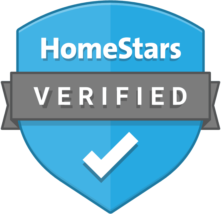 A blue shield with a check mark on it that says homestars verified.