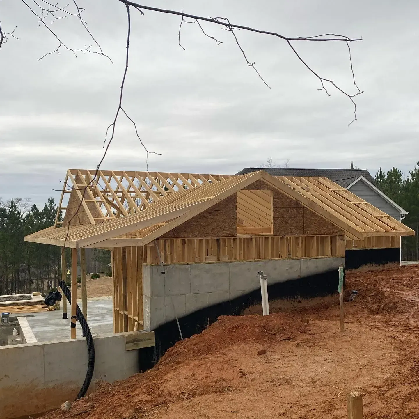 A house that is being built on a hill