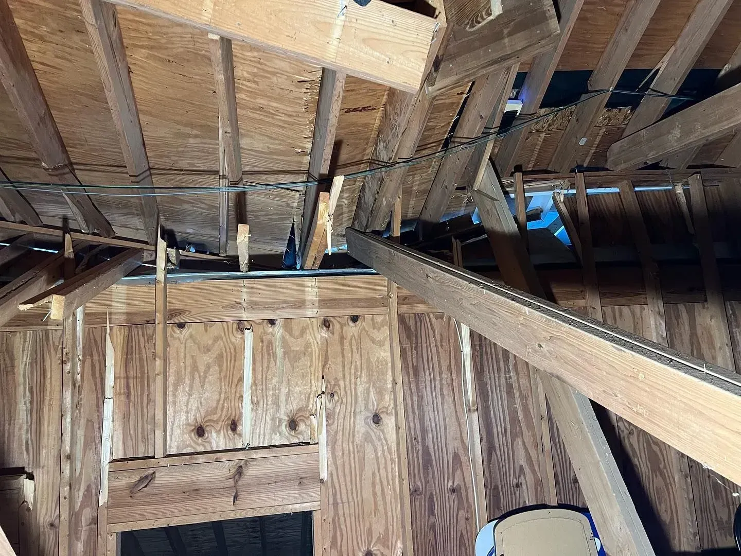 Looking up at the ceiling of a building under construction.