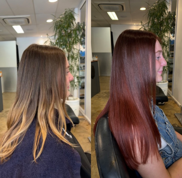 A Before And After Photo Of A Woman 's Hair — Fuse Hair & Beauty In Darwin City, NT