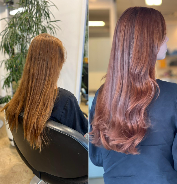 A Before And After Photo Of A Woman 's Hair — Fuse Hair & Beauty In Darwin City, NT