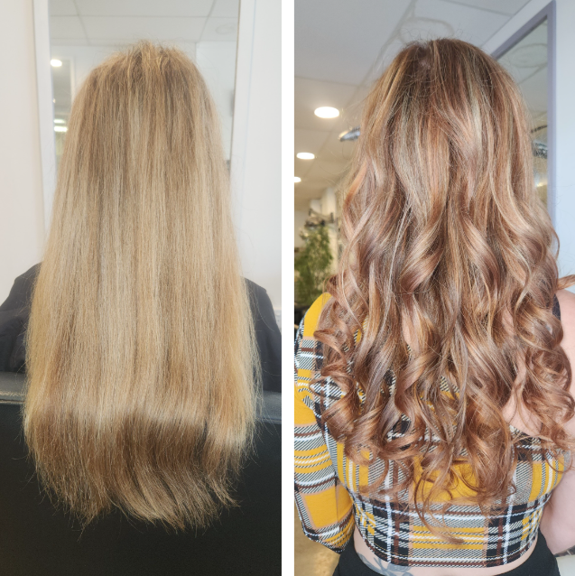 A Before And After Picture Of A Woman 's Hair — Fuse Hair & Beauty In Darwin City, NT