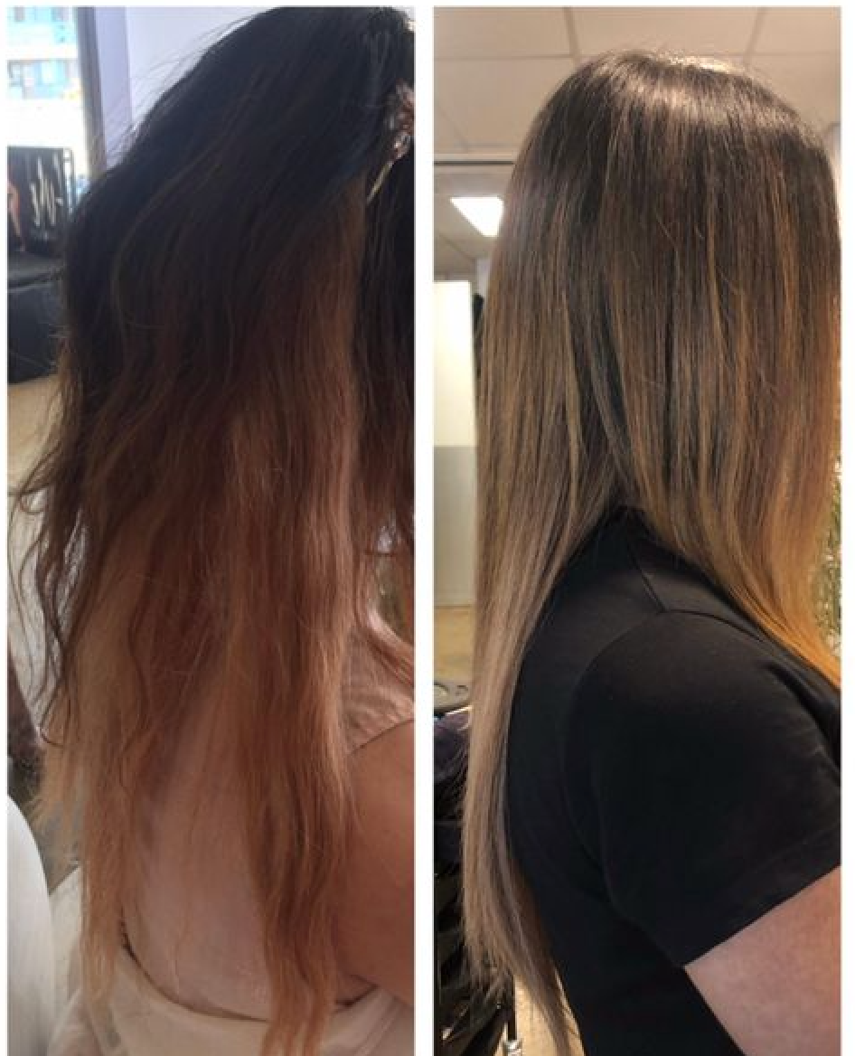 A Before And After Photo Of A Woman 's Hair — Fuse Hair & Beauty In Darwin City, NT